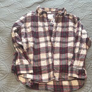 SO Plaid Button-Down Shirt in Cream, Red & Green